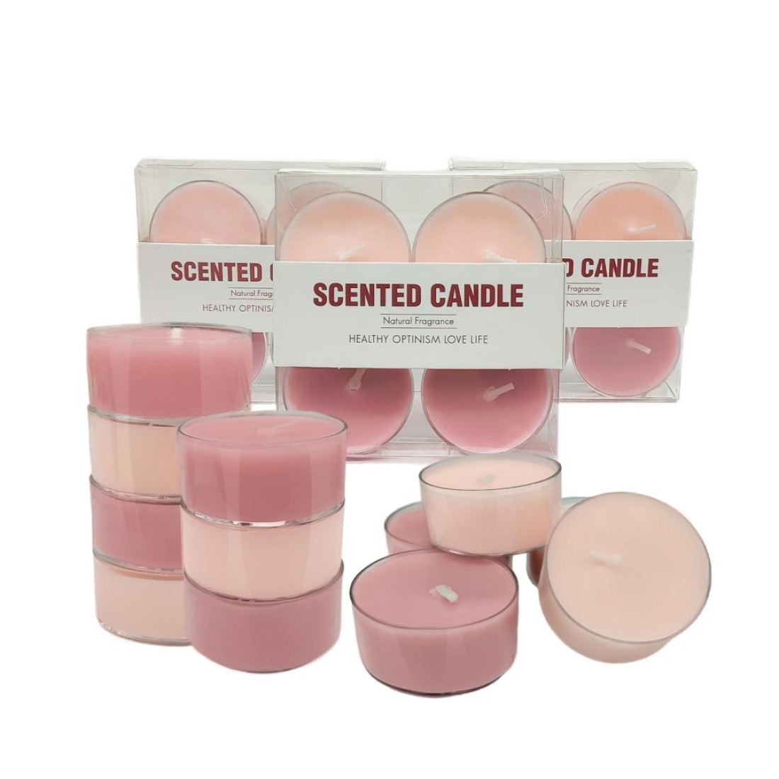 12 Pack Scented Tealight Candles White Bee Wax Soy Wax Blended Candle in Pink 2 Scents Include Peach Oolong Tea and Fig Pear Scents Mini Candles in Clear Acrylic Cups for Home