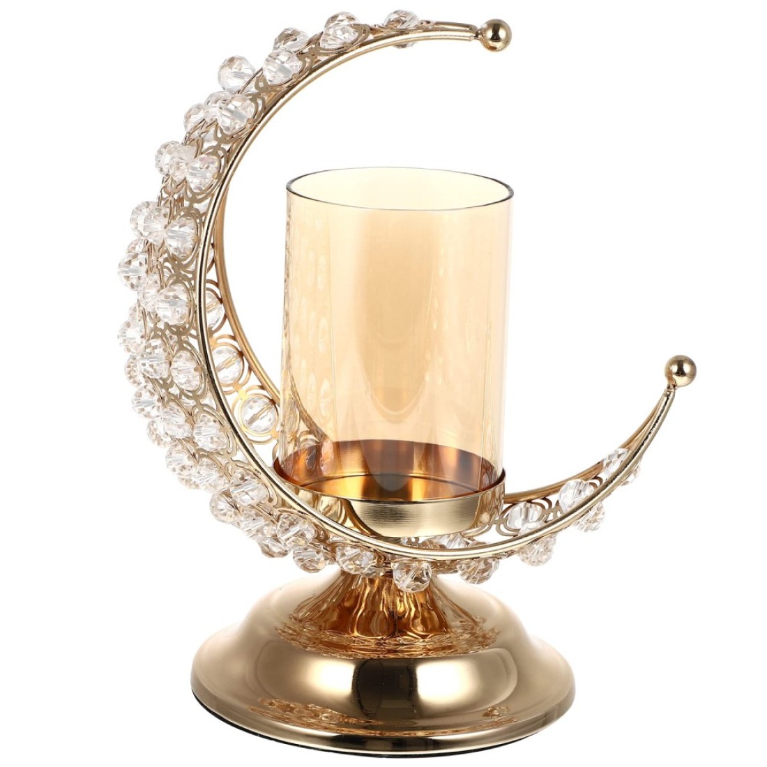 VALICLUD Ramadan Candle Holder Crescent Moon Shaped Glass Crystal Collectible Candle Tea Light Stand Dining Table Decorations for Home Restaurant