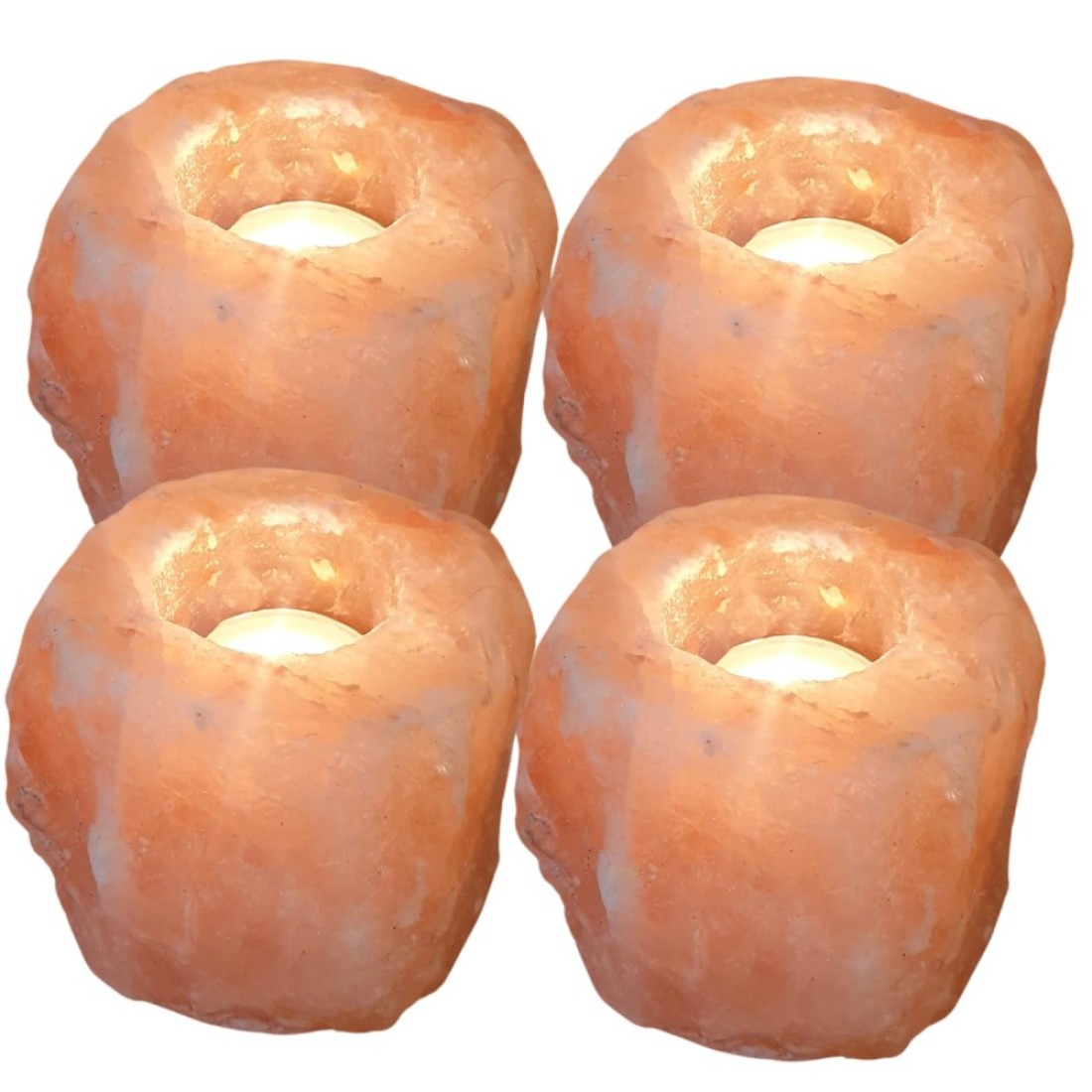 Salt Candle Tealight Holder Natural Shape Original Tea Light Holder Natural Rock Salt 2.1 lbs Each Candle - Pack of 4 Tea Light Holders from Punjab, Pakistan