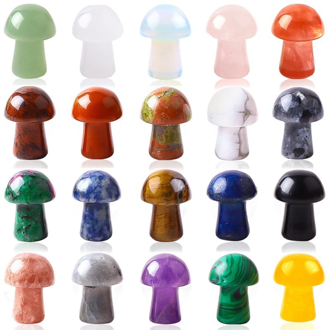 UFEEL20 Pcs Mini Crystal Mushroom Gemstone Sculpture Decor Carving Mushroom Polished Healing Crystal Cute Mushroom Stones for Home Garden Lawn Yard Decoration Meditation Flower Pot Decor