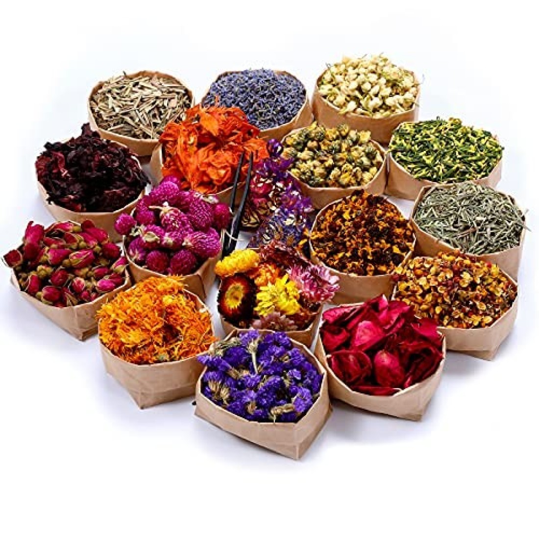 16 Bags Dried Flowers,100% Natural Dried Flowers Herbs Kit for Soap Making, DIY Candle Making,Bath - Include Rose Petals,Lavender,Don&#39;t Forget Me,Lilium,Jasmine,Rosebudsand More