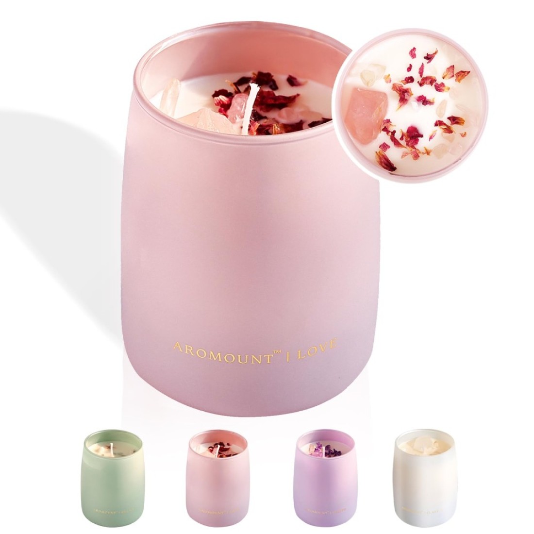 Cranberry Rose Scented Candle with Crystal Inside Healing Rose Quartz Crystal Candle and Dried Flowers 10oz Soy Wax 55 Hours Long Lasting Burn Love