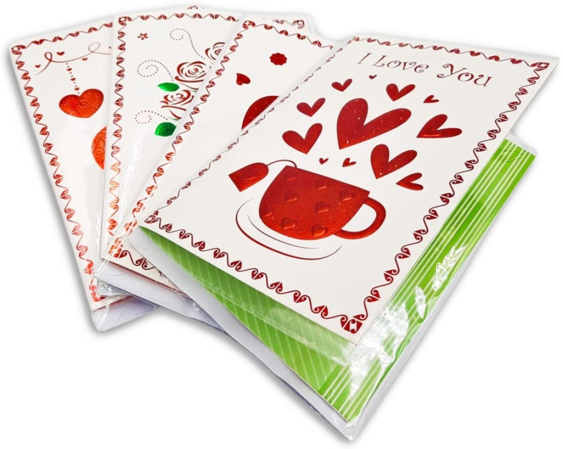 Party Time 4pcs Assorted Greeting Cards, Valentines Day Card, Anniversary Card, Mother&#39;s Day Gift, Anniversary Gift - Valentines Day Gift (Hearts &amp; Flowers Designs)