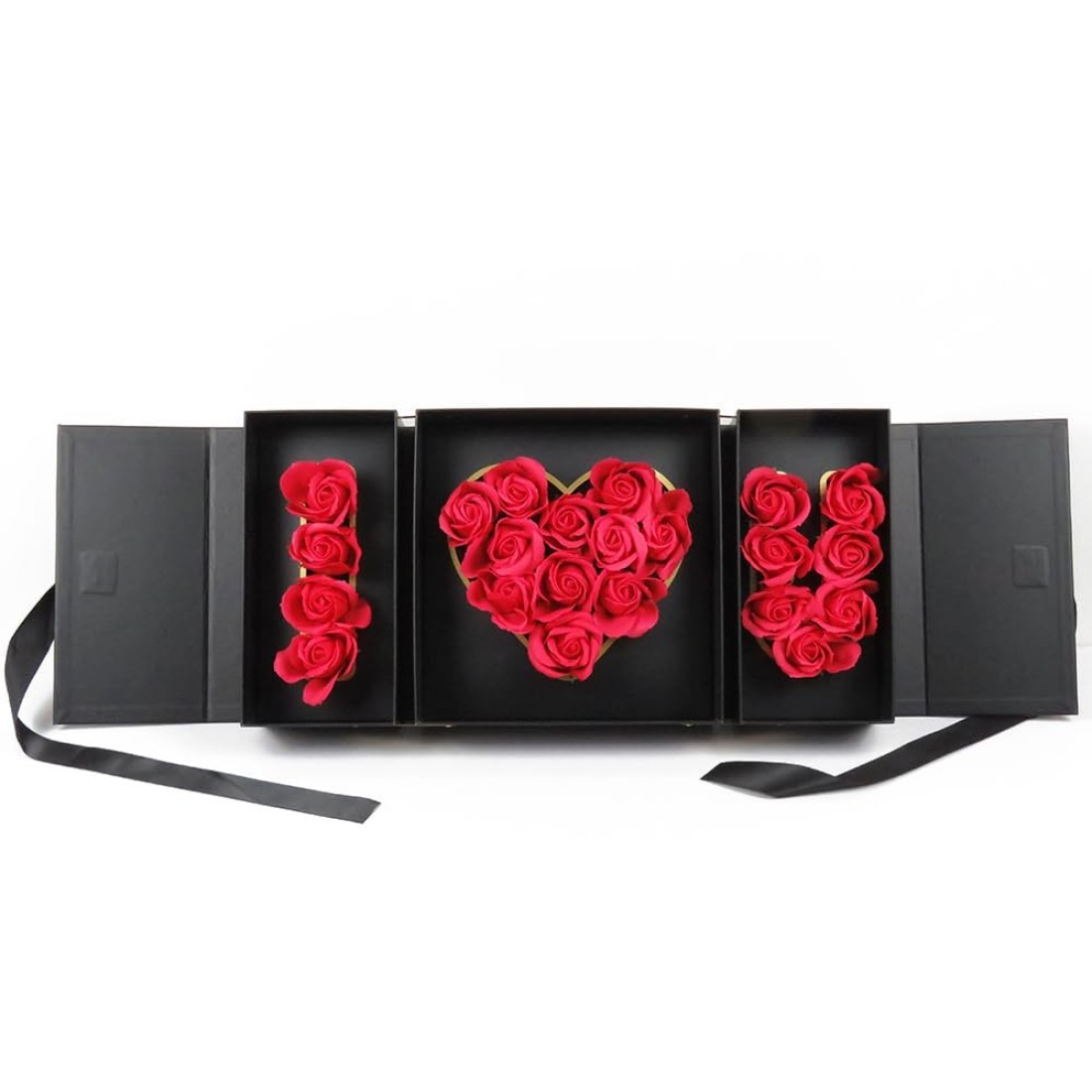 QRQR Empty I Love You Fllower Mothers Day Valentines Chocolate Sweets Arrangement Decorative Box With Green Plant Floral Foam Holder Black ILOVEU24
