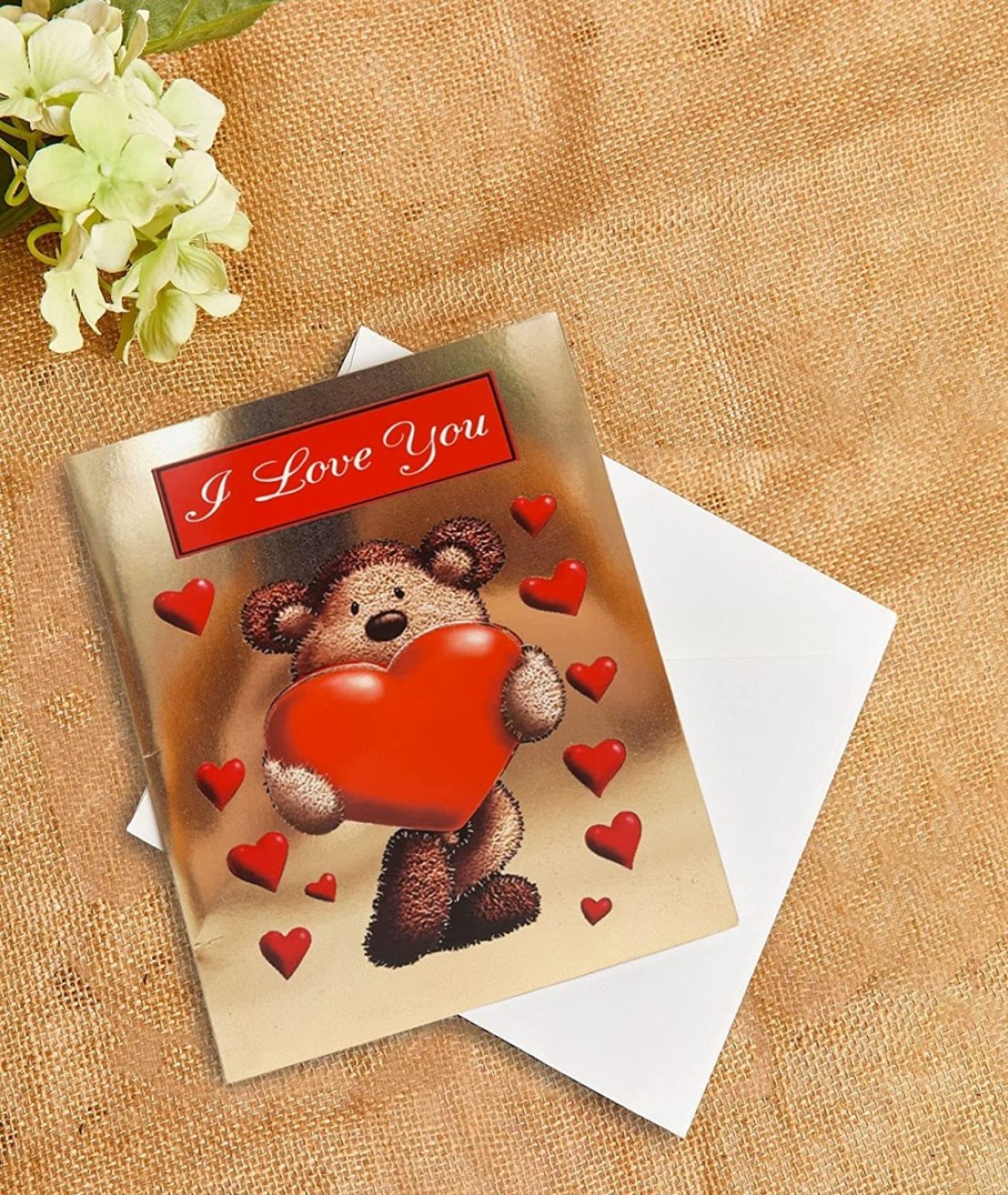 Party Time 1pc Greeting Card, Valentines Day Card, Anniversary Card, Mother&#39;s Day Gift, Anniversary Gift - Valentines Day Gift (Teddy Bear and Heart with I Love You Design)