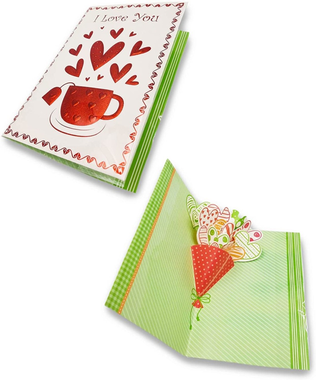 Party Time 1pc 3D Pop Up Greeting Card, Valentines Day Card, Anniversary Card, Birthday Card, Mother&#39;s Day Gift, Anniversary Gift, Valentines Day Gift - I Love You Design, Green