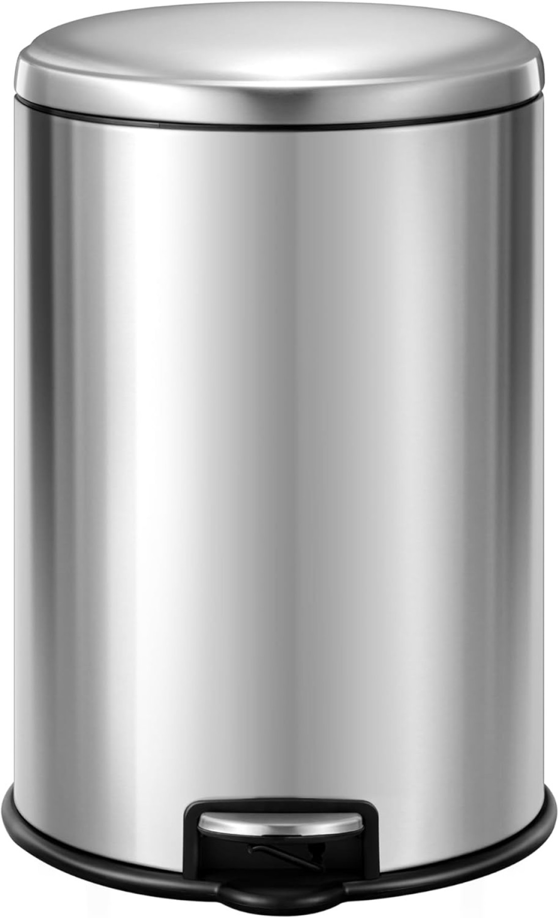 EKO 20L Pedal Bin Serene - Silver Large Capacity Step Round Bin with Soft-Close Lid Fingerprint-Resistant Finish Removable Inner Liner Bag Stabilizer