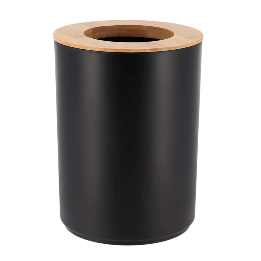 Black Waste Bin With Bamboo Lid