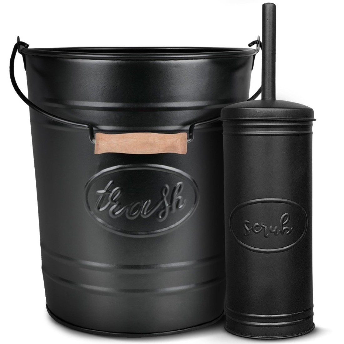 Autumn Alley Farmhouse Bathroom Trash Can and Toilet Brush Set - Rustic Farmhouse Bathroom Accessories for Charming Bathroom D&Atilde;&copy;cor, Black