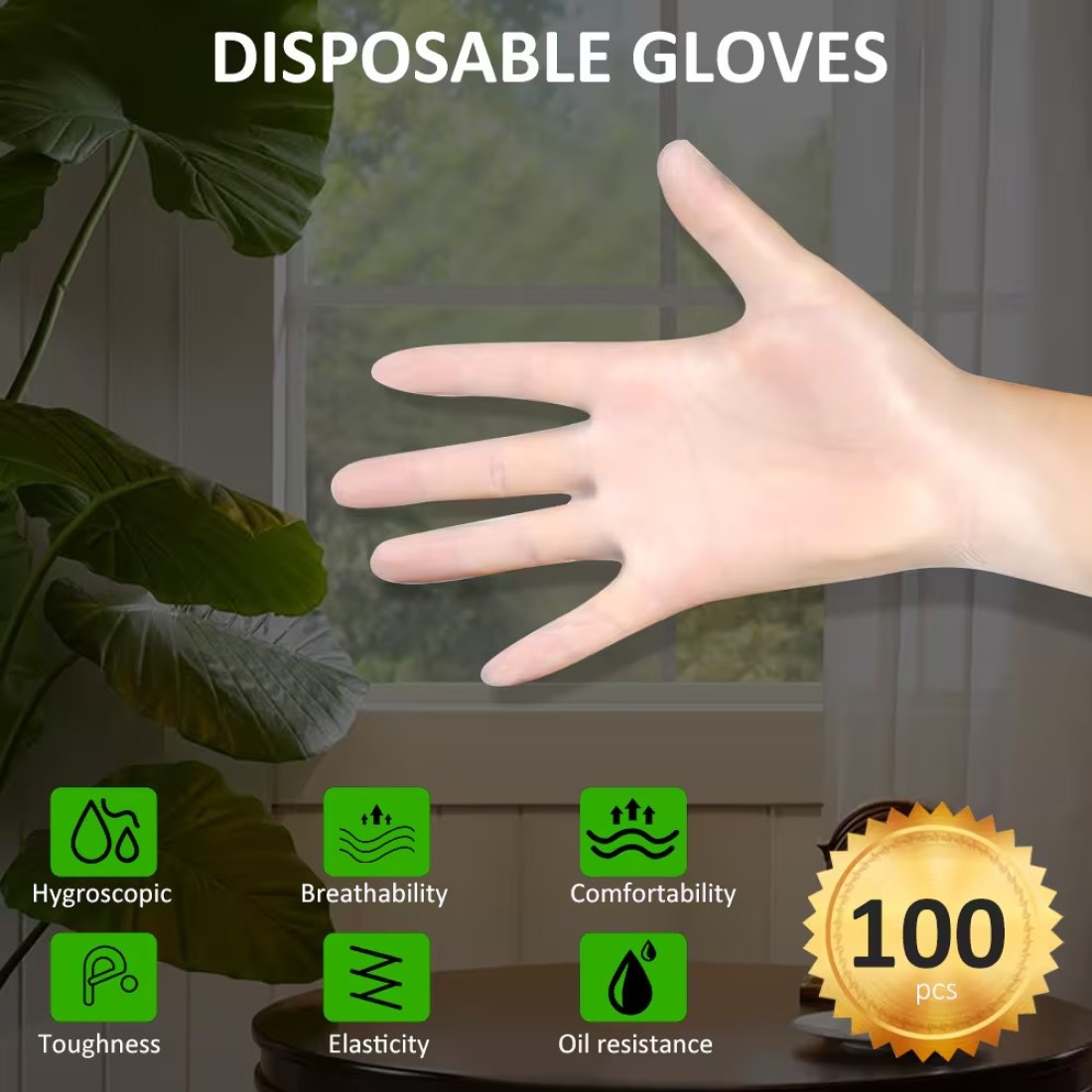 Generic-100 Pcs/Disposable Gloves Thick Powder-Free Rubber Latex Stretchy Gloves Sterile Food Safe Grade for Home Food Laboratory Use (XL)