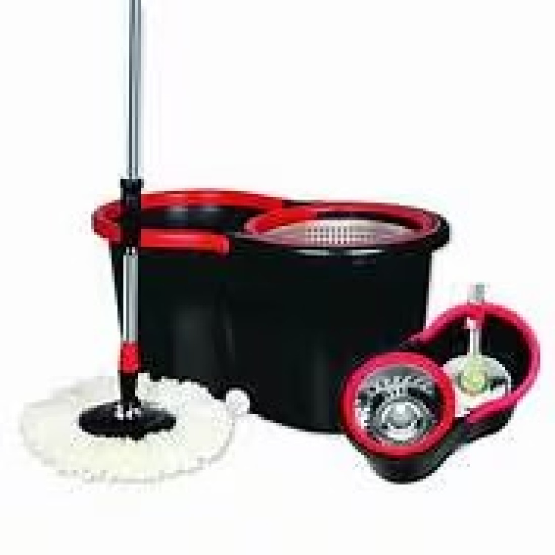 EasyWring RinseClean Microfiber Spin Mop & Bucket Floor Cleaning System, 360° Spin Mop with Bucket & Dual Mop Heads,Black/Red