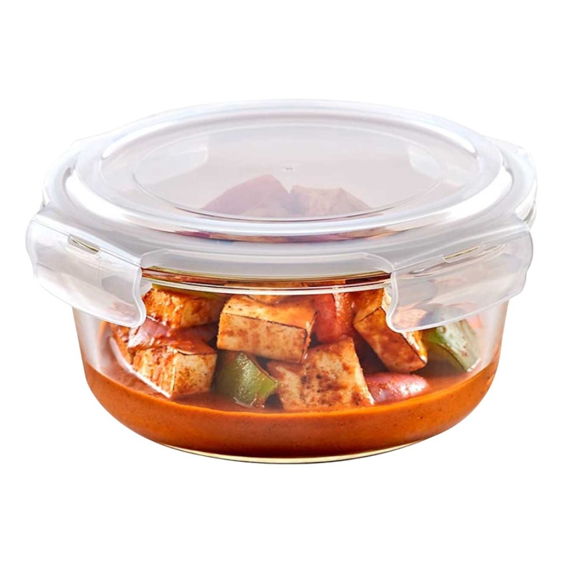 Borosil Glass Klip Round Shaped Food Storage Container 400ml