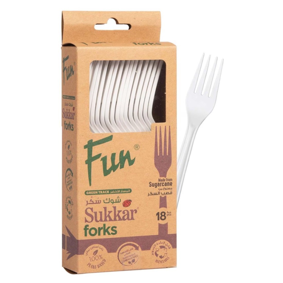 Fun Green Track Sukkar Forks White 18 PCS