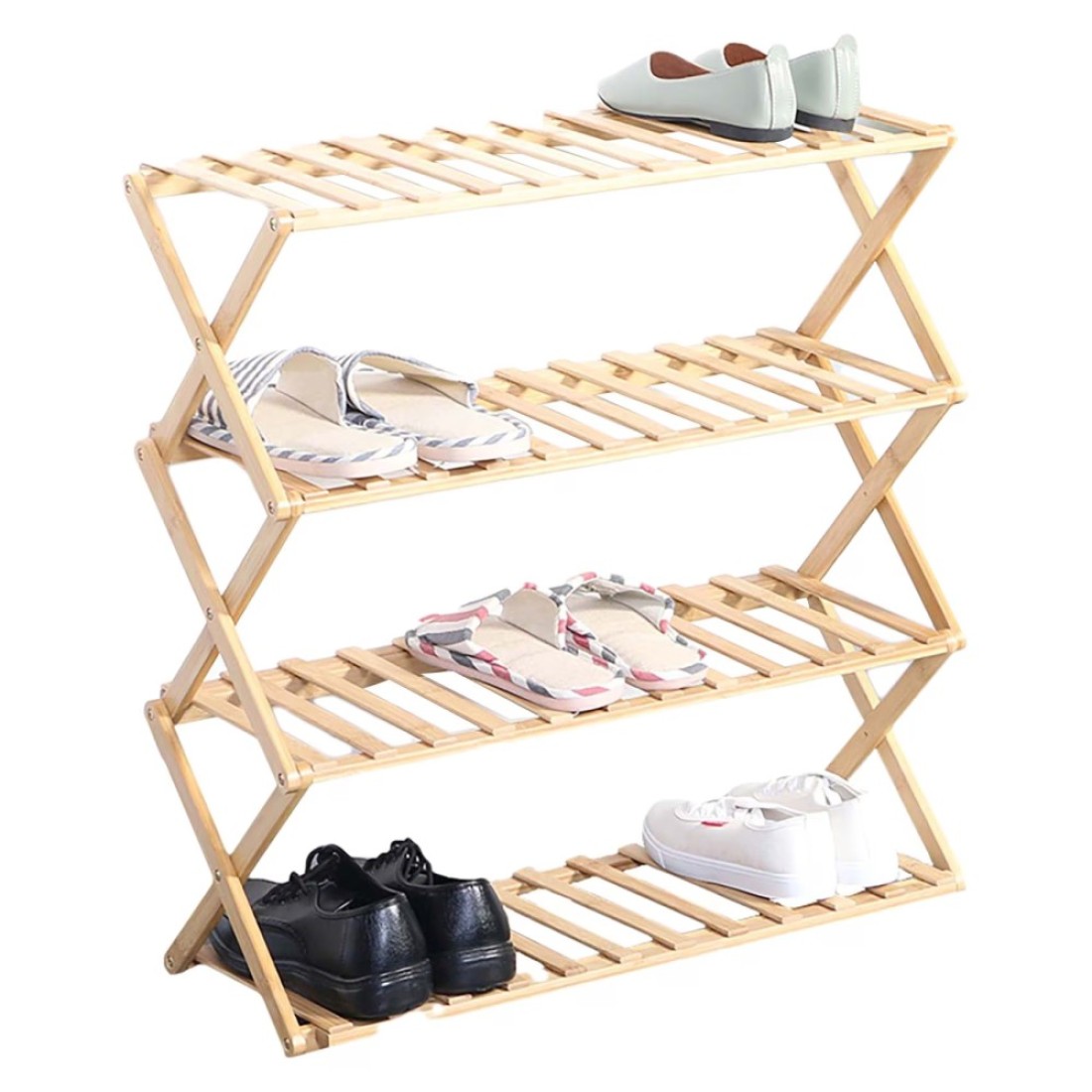 Home Pro 4-Tier Bamboo Shoe Rack Beige
