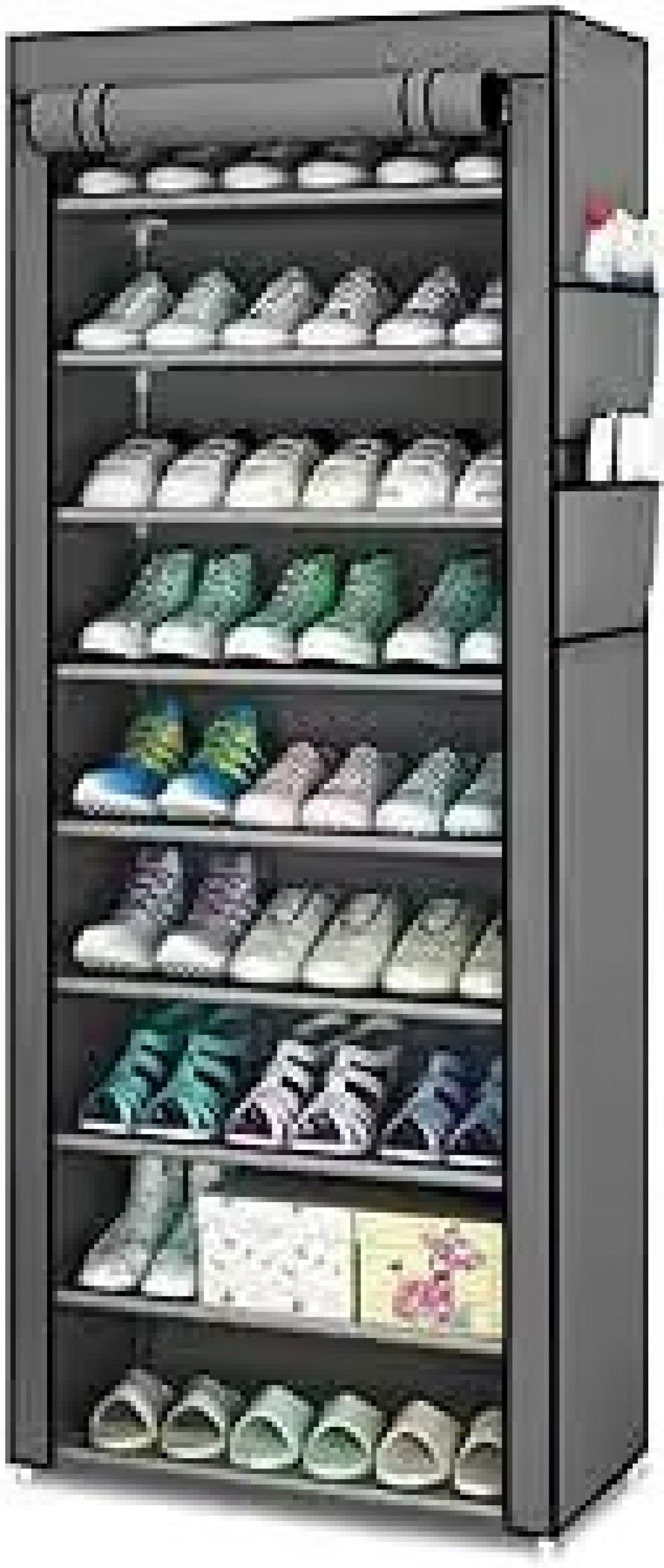 Shoe Rack with Cover, 10 Layer 9 Grids Dustproof Shoe Cabinet Shoe Rack for up to 30 Pairs of Shoes, 58 x 28 x 160 cm