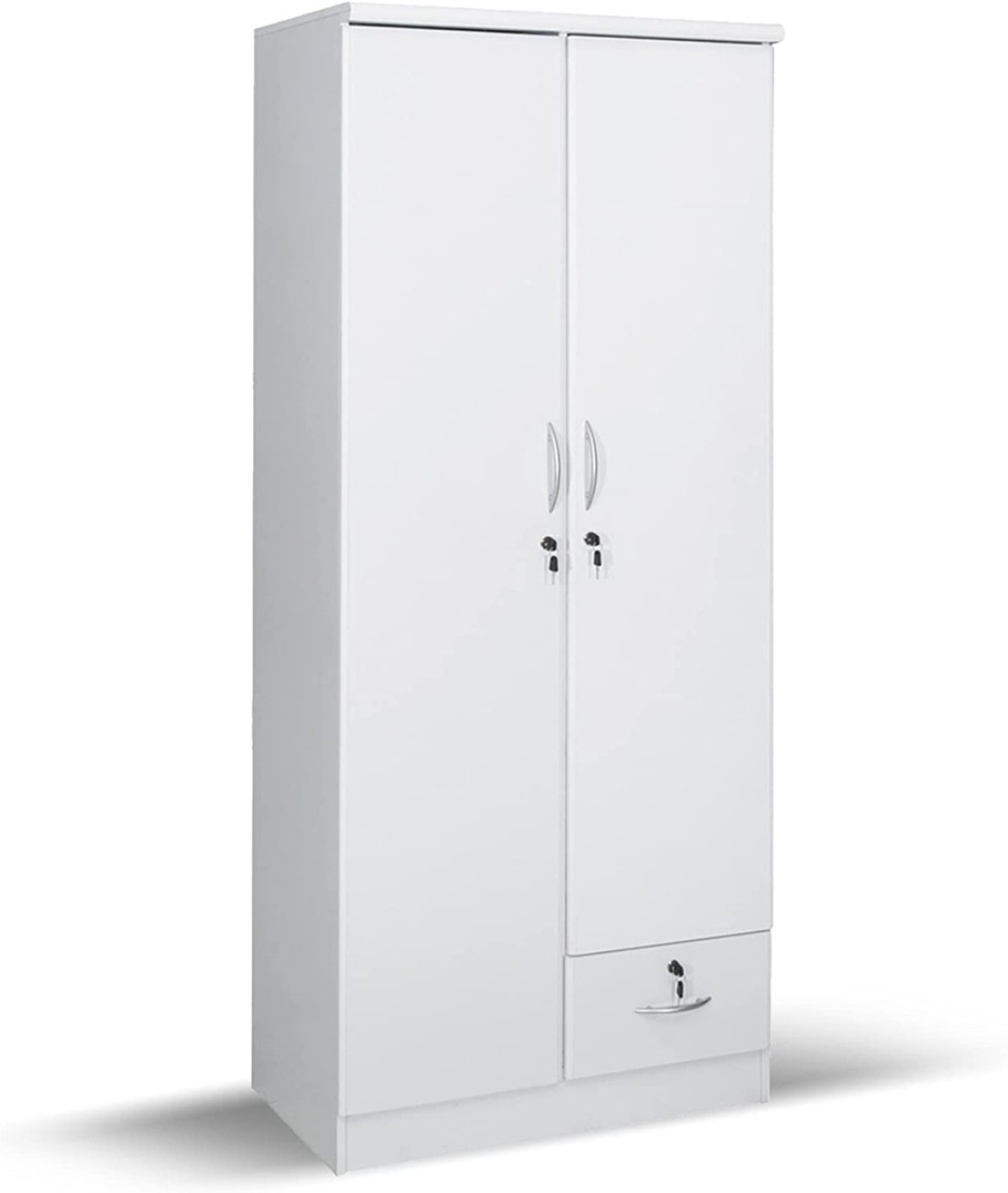 Karnak Karrnak 2 Door Wooden Wardrobe,Cabinet,Cupboard Of Engineered Wood With 1 Lockable Drawer Perfect Modern Stylish Heavy Duty Color (White)