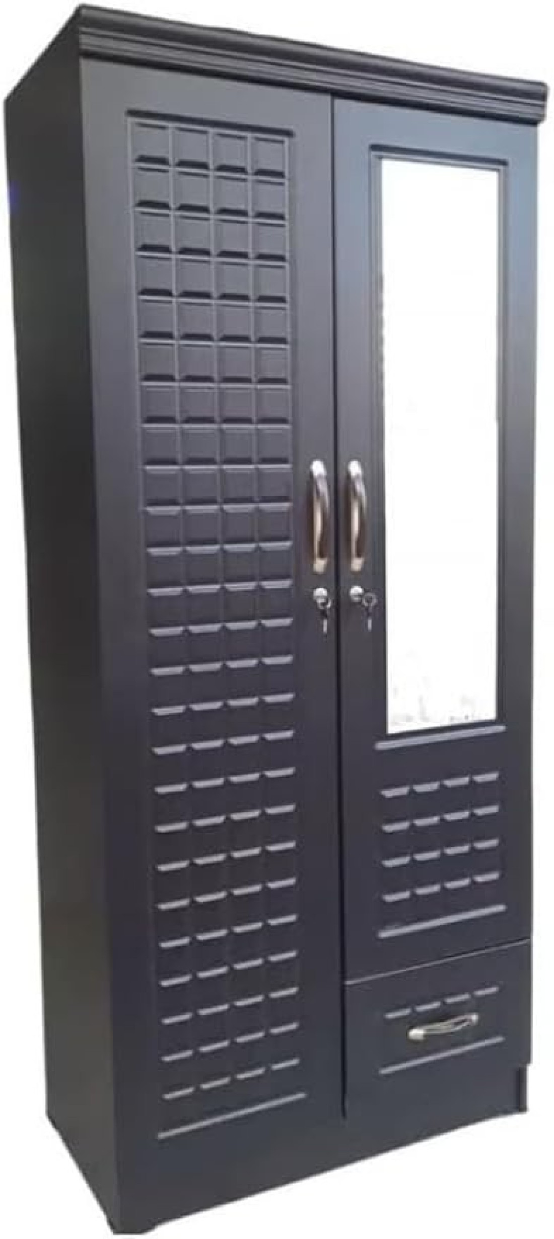 Galaxy Design 2 Door Wooden Wardrobe Cabinet Cupboard With Mirror and Drawer Lock Keys Size 190x51x53 Cm (Without Assembly, White)