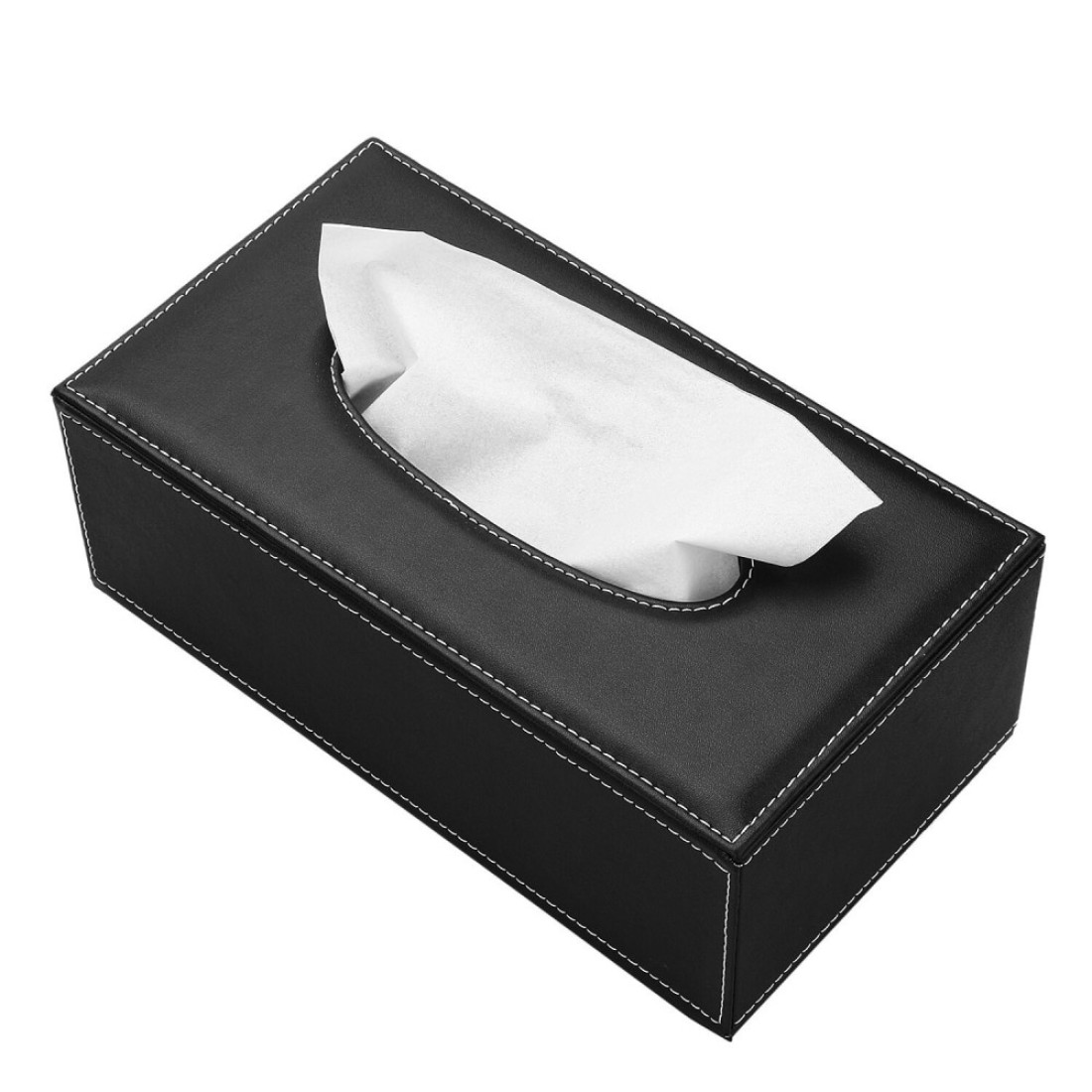KINGFOM Rectangular PU Leather Tissue Box Cover Facial Tissue Paper Napkin Holder for Bathroom Home Office Car Automotive Decoration with Magnetic BottomBlack
