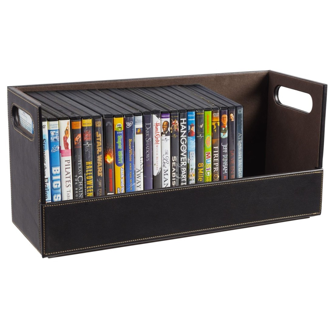 Stock Your Home DVD Storage Box Movie Shelf Organizer for BluRay Video Game Cases CDs VHS Tape Display Stand Disc Holder Can Store Up to 28 DVDs Faux Leather Espresso
