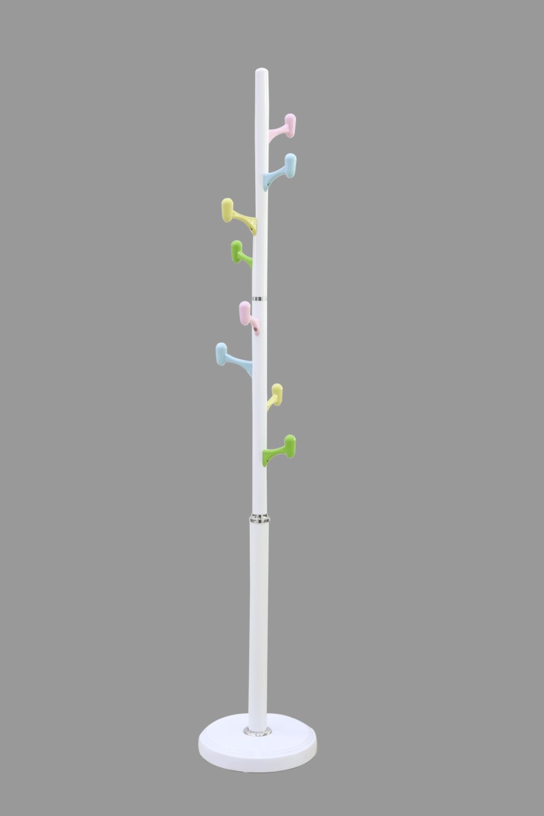 Arfan Freestanding Coat Rack &ndash; Metal Clothing Hanger with 8 Multi-Color Hooks Easy Assembly for Entryway, Bedroom &amp; Hallway Coat Stand for Hats, Bags, Clothes &amp; Umbrellas (White)