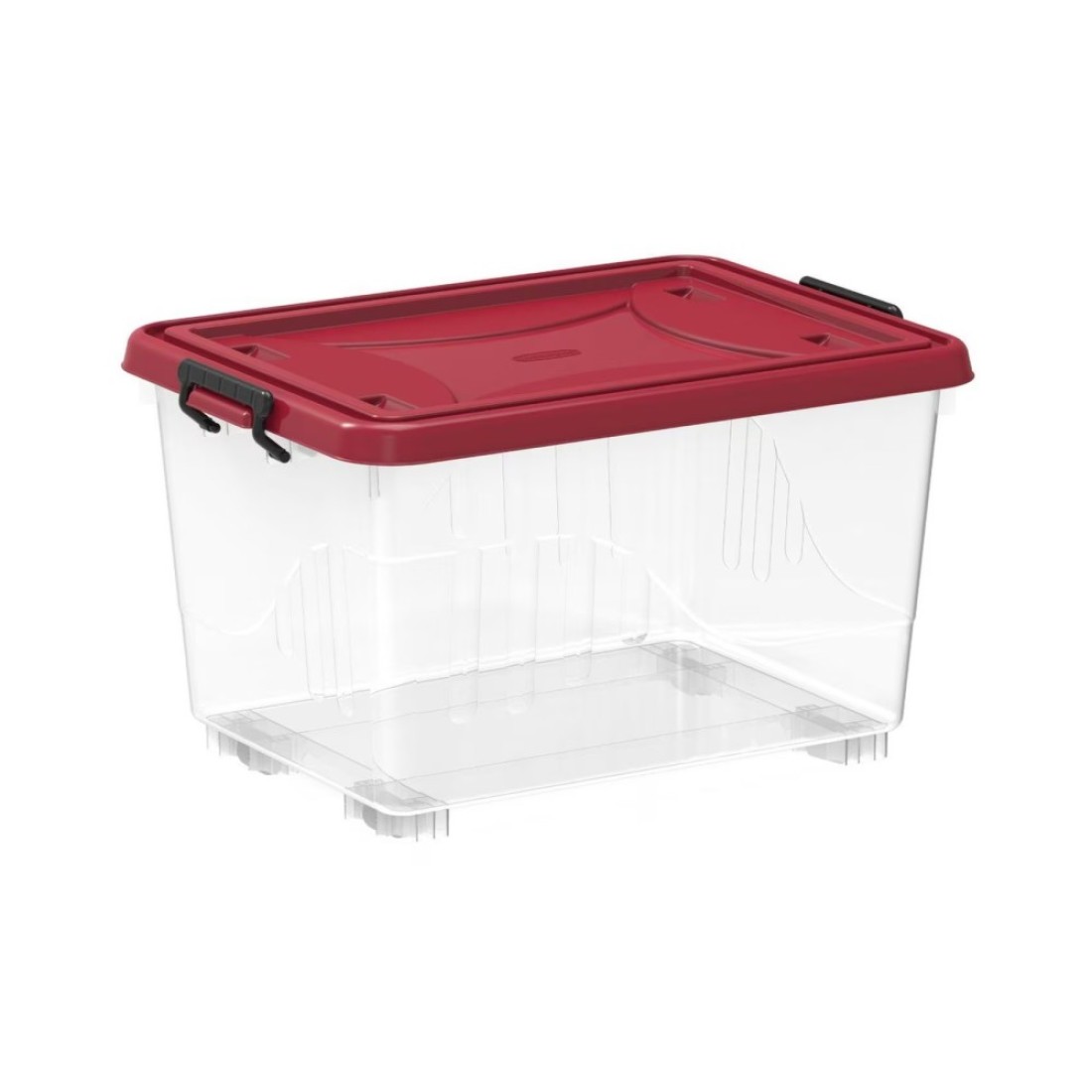 Cosmoplast Plastic Storage Box With Wheels Clear And Red 55L