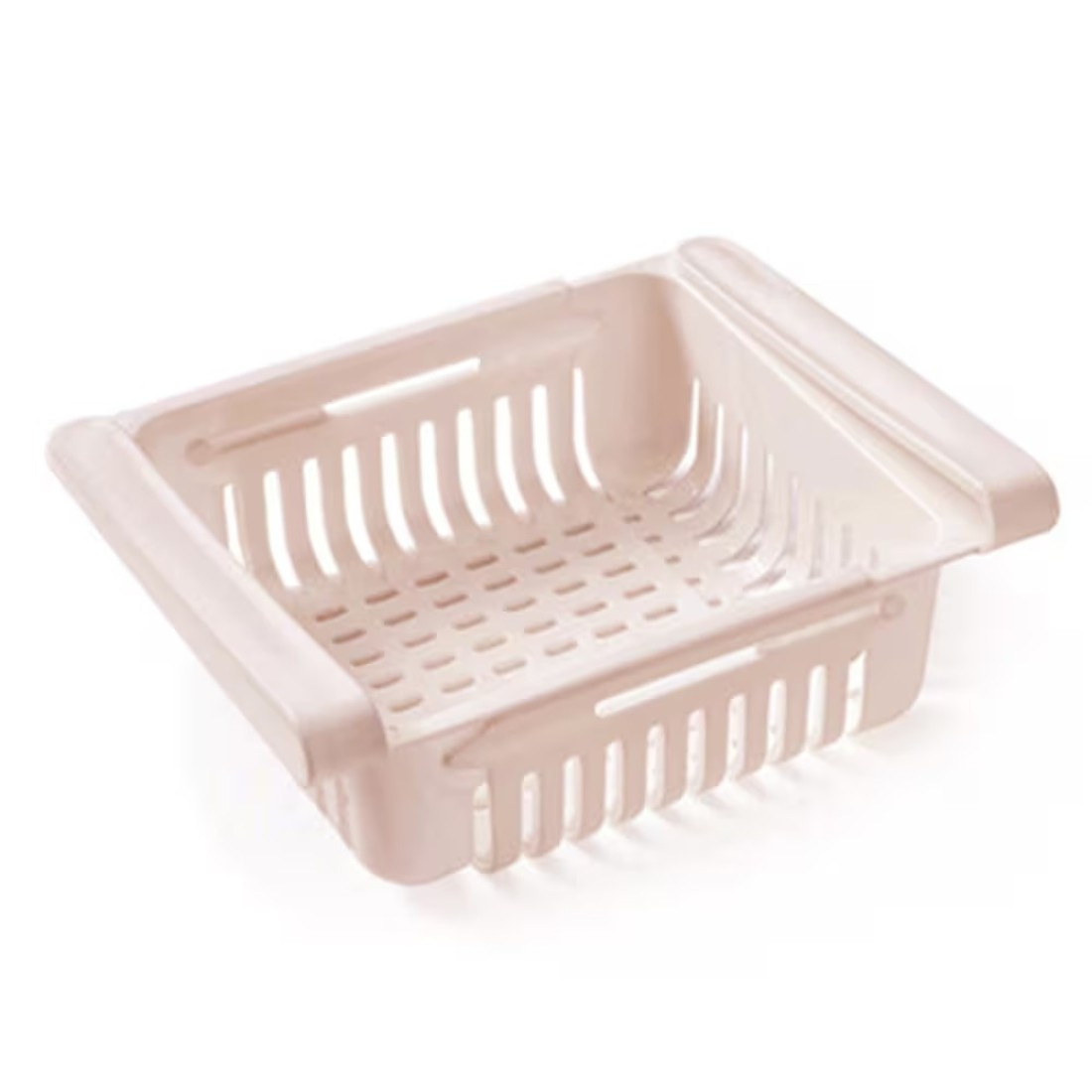 Generic-Kitchen PP Storage Box Food Fruit Container Organizer Rack Pull-out Drawer Stretch Refrigerator Storage Basket Beige