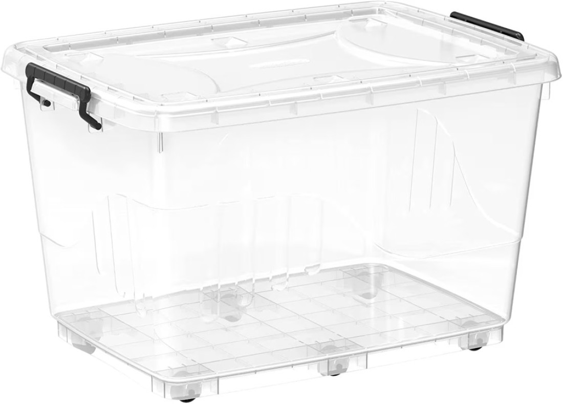 Cosmoplast 132L Clear Plastic Storage Box With Wheels &amp; Lockable Lid, Transparent