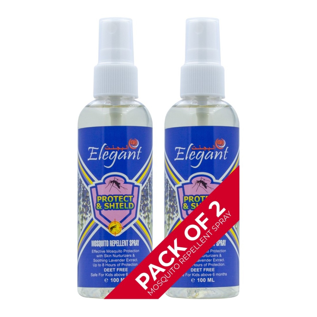 Elegant Mosquito &amp; Tick Repellant Spray &ndash; 100ML &ndash; Pack of 2 &ndash; Soothing LAVENDER &ndash; Deet FREE &ndash; Tick, Insect &amp; Mosquito Repellant, 8H Protection, Protect &amp; Shield Spray DEET-FREE Spray SAFE for Kids*