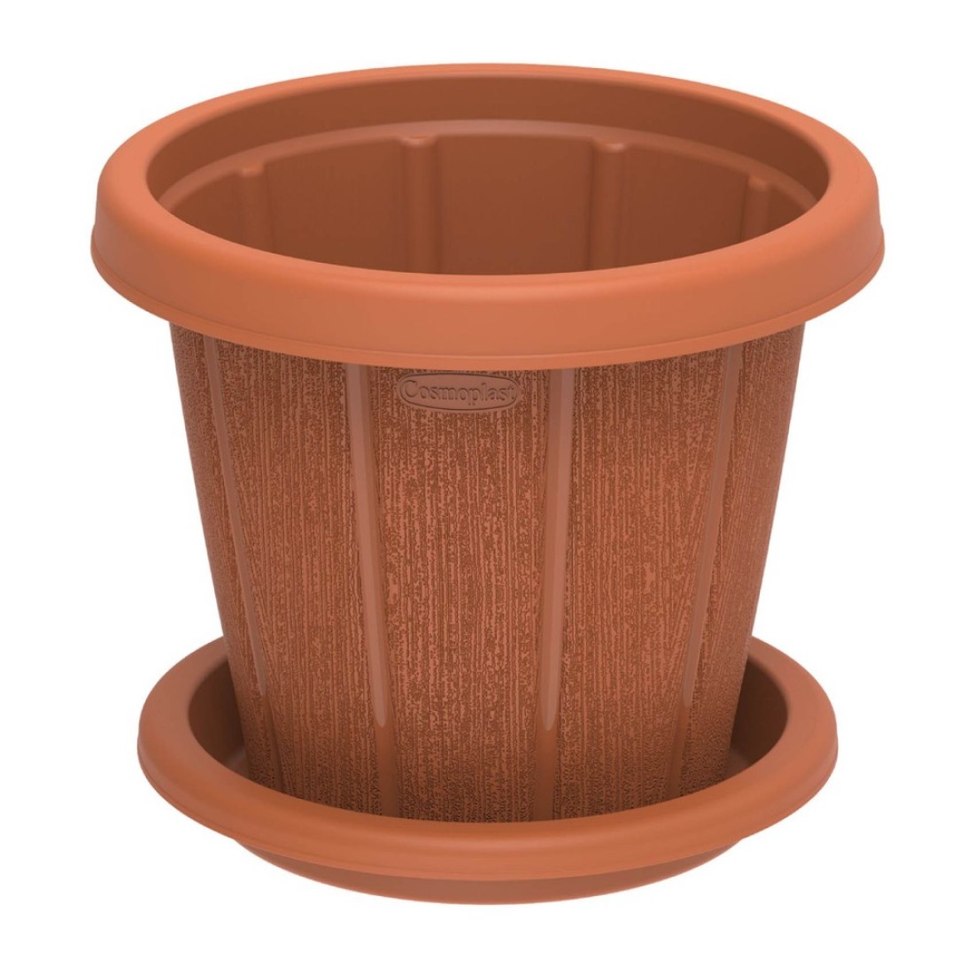 Cosmoplast Cedargrain Flower Pot With Tray Terracotta 12inch