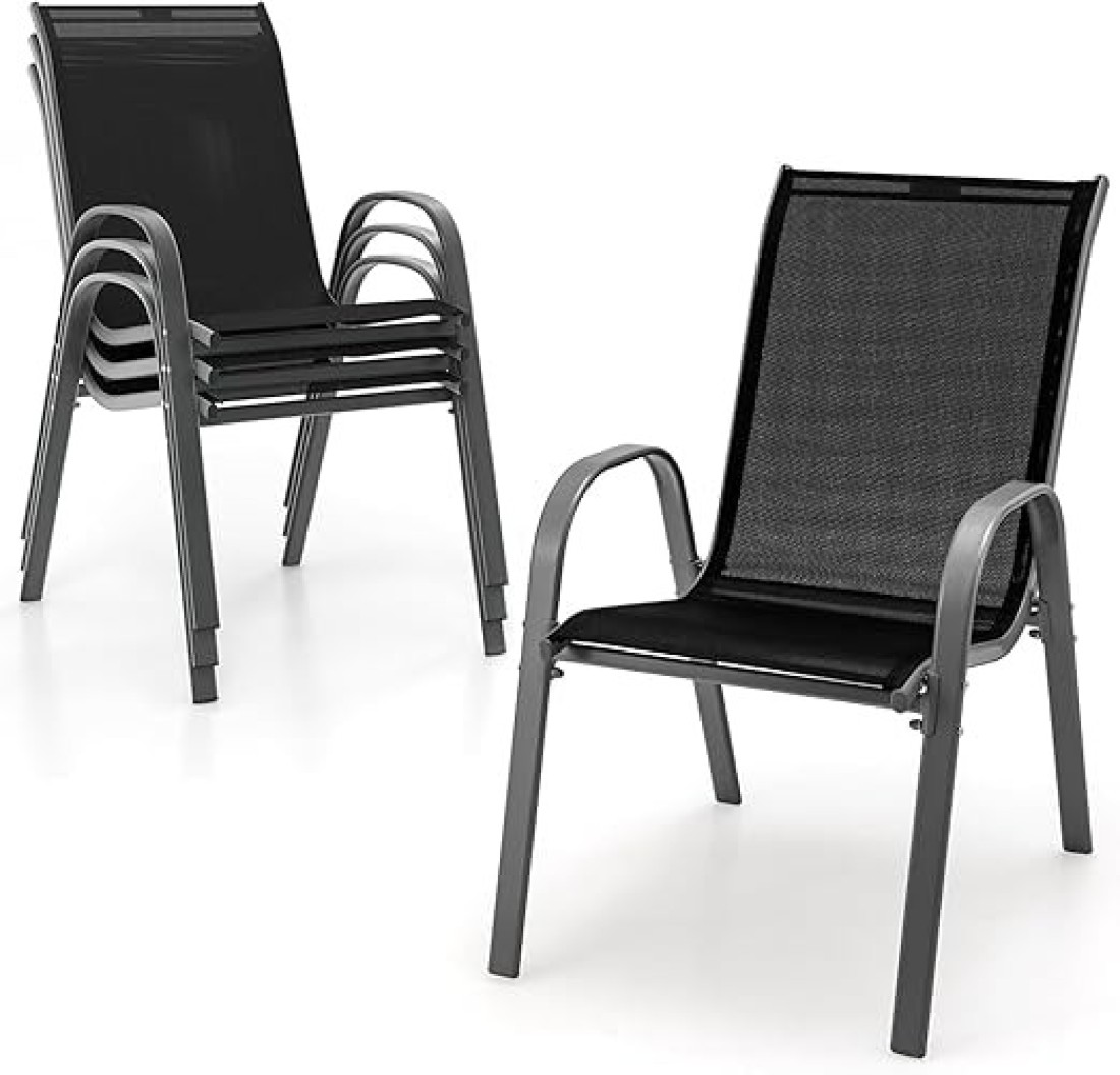VITAL Patio Chairs, Stackable Patio Chairs Set with Armrests and Breathable Seat Fabric, Outdoor Dining Chairs Set for Patio, Pool Side, Backyard steel frame with powder coating, stackable