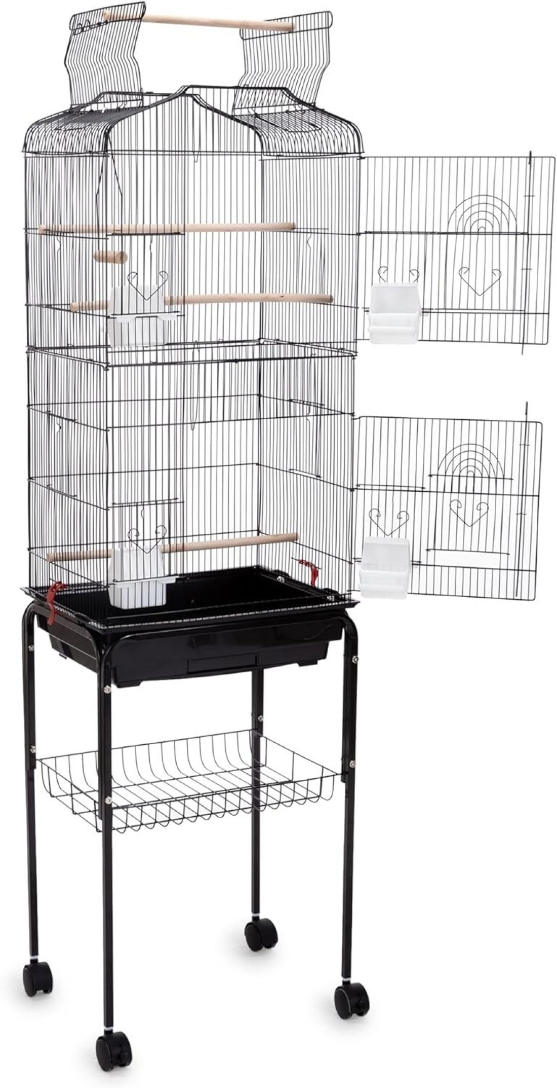 Egardenkart® Open Play Top Bird cage with Rolling Stand for Cockatiel Sun Conure Parakeet (Black)