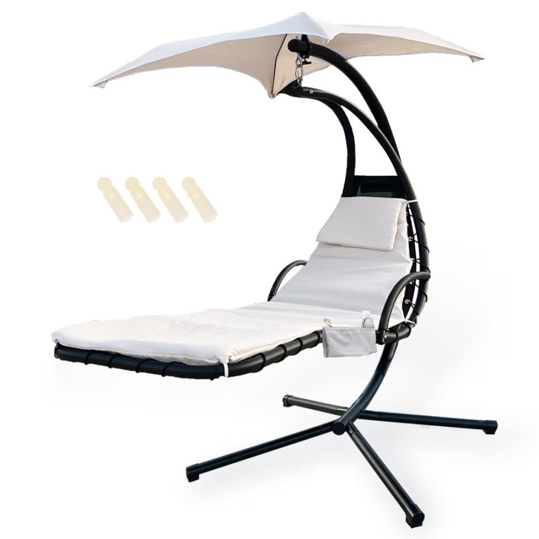 Outdoor Hanging Lounge Chair Replacement Cushion Cover and Umbrella Fabric, with 4 Tail Beads, Made for Patio Curved Chaise Hammock Floating Swing Chair Pads, Waterproof Soft Fabric (Cushion Excluded)