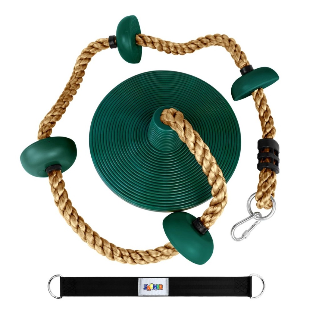 Climbing Rope with Platforms and Disc Swing Seat Set Playground Accessories Including Bonus Hanging Strap &amp; Carabiner