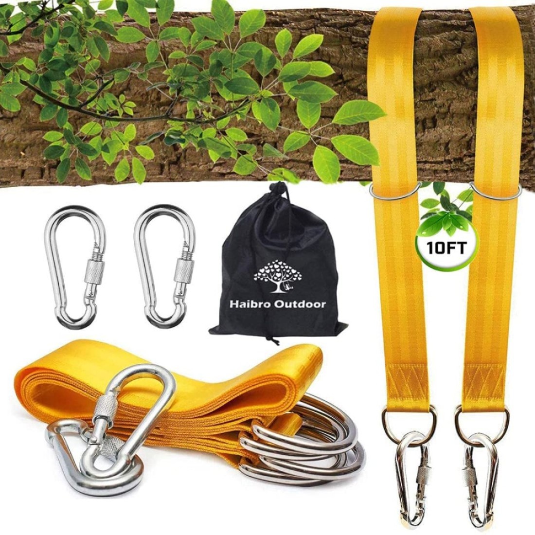 Haibro Tree Swing Hanging Kits and Hammock Straps Two 10 Ft Extra Long Swing Hanger Straps Ropes Adjustable Holds 2200lbs with 2 Carbine Hooks Safety Swing Set Accessories