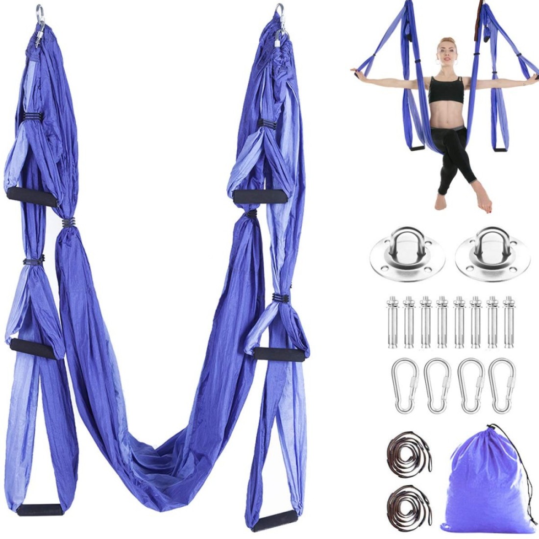 Aerial Yoga Swing Set Trapeze Yoga Hammock Kit Ultra Strong Antigravity Yoga Flying Sling Inversion Swing Tools with Extension Straps for Air Yoga Inversion Fitness