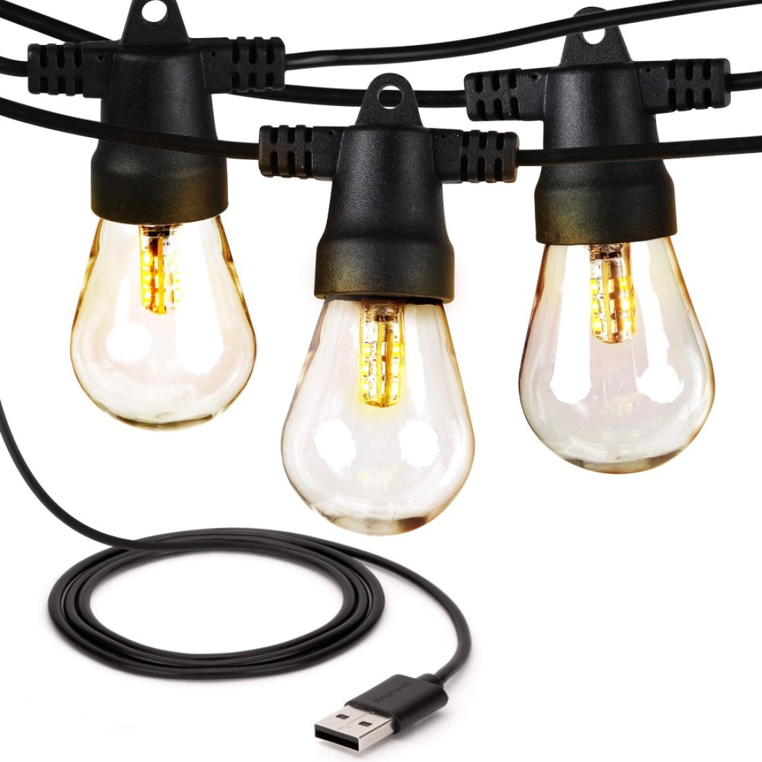 Brightech Ambience Pro USB Powered String Lights 24 Ft Commercial Grade Waterproof String Lights Outdoor Shatterproof Patio Lights for Camping Backyard Porch Christmas 1W 12 Bulbs Warm White