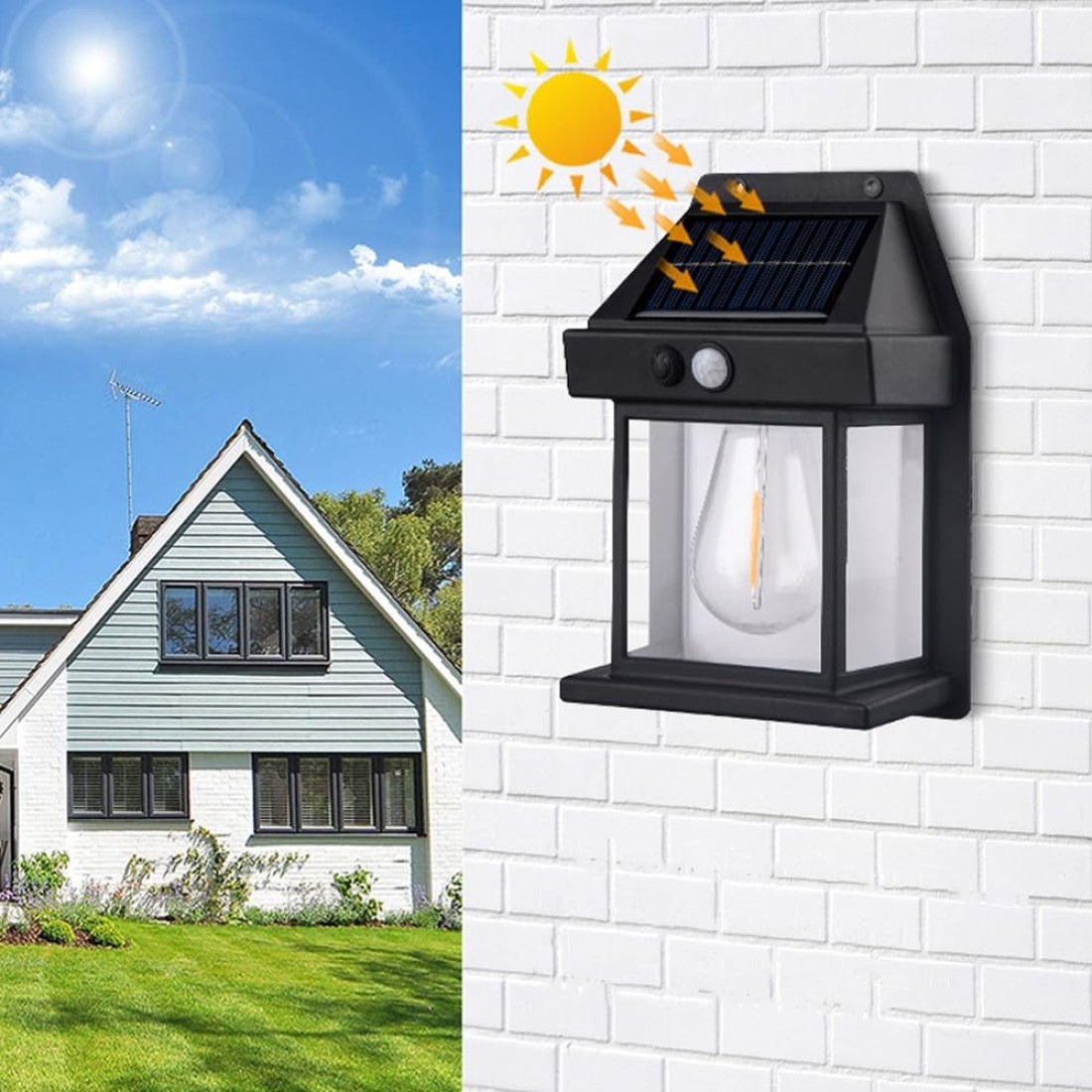 YZYOE Solar Induction Wall lamp Warm Light， Wireless Dusk to Dawn Motion LED Sconce Lights IP65 Waterproof.