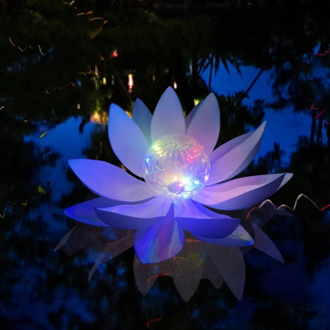 IJMIO Solar Lotus Pond Floating Lights, Solar Multicolor Lotus Flower Pool Lights Waterproof Outdoor Swimming Pool Submersible Lights with Fairy LED Lights (4Pack)