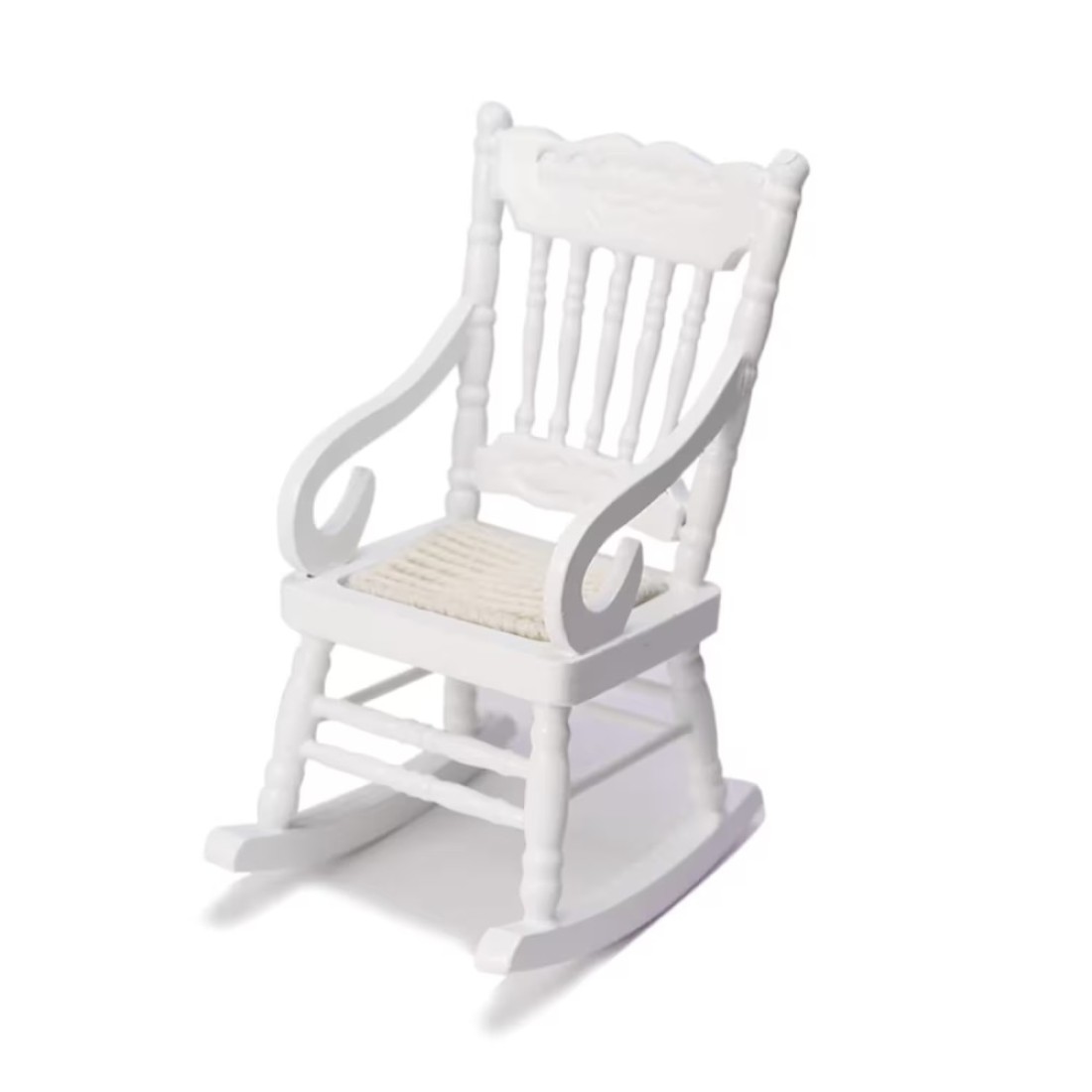 Dollhouse Miniature Rocking Chair 1:12 Scale Wooden Furniture Accessories Tiny Mini House Home Outdoor Cake Topper Decoration Model Living Room Scene Christmas Craft Displays (White, 1)