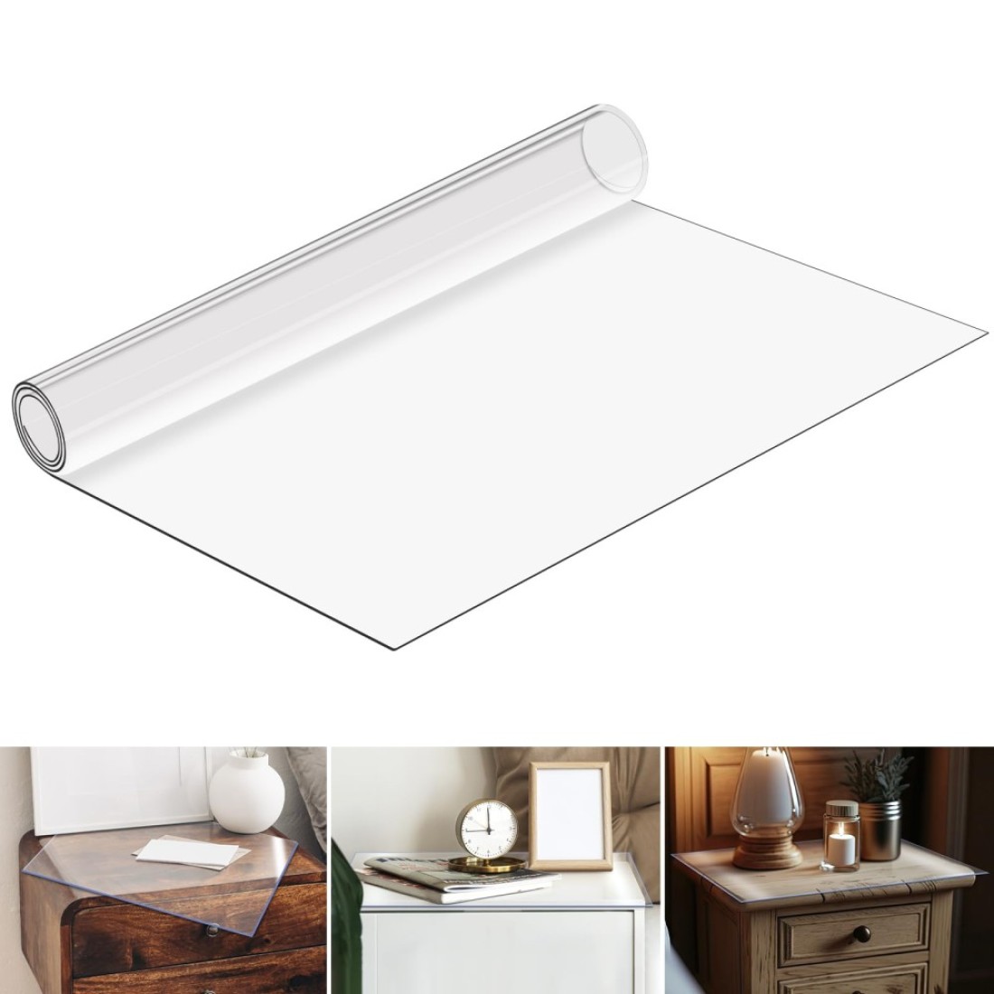 Ganeen 1 Piece Nightstand Protector Clear Plastic Bedside Table Cover 15.8 x 23.6 Inch 1.5 mm Thick PVC Coffee Table Cover Multipurpose Desk Mat Rectangle End Side Table Pad for Nightstand (Smooth)