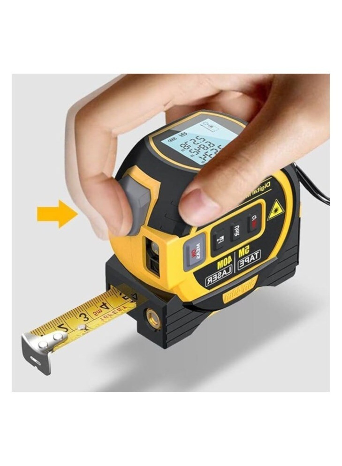 3-in-1 Laser Rangefinder with 5m Tape Measure &amp; LCD Backlight Display &ndash; Digital Distance Meter for Area &amp; Volume Measurements, Building &amp; Surveying Equipment
