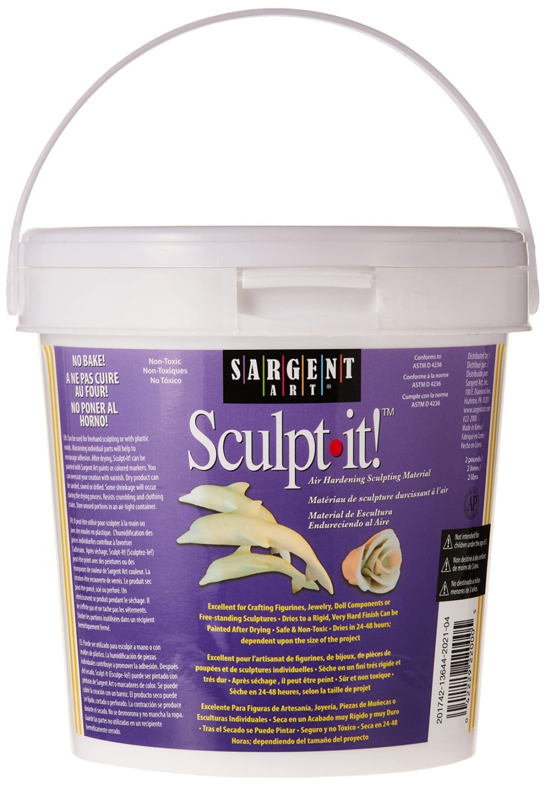 Sargent Art 2Pound White SculptIt Resealable Tub NonToxic Little or No Shrinkage Air Dry Easy Storage