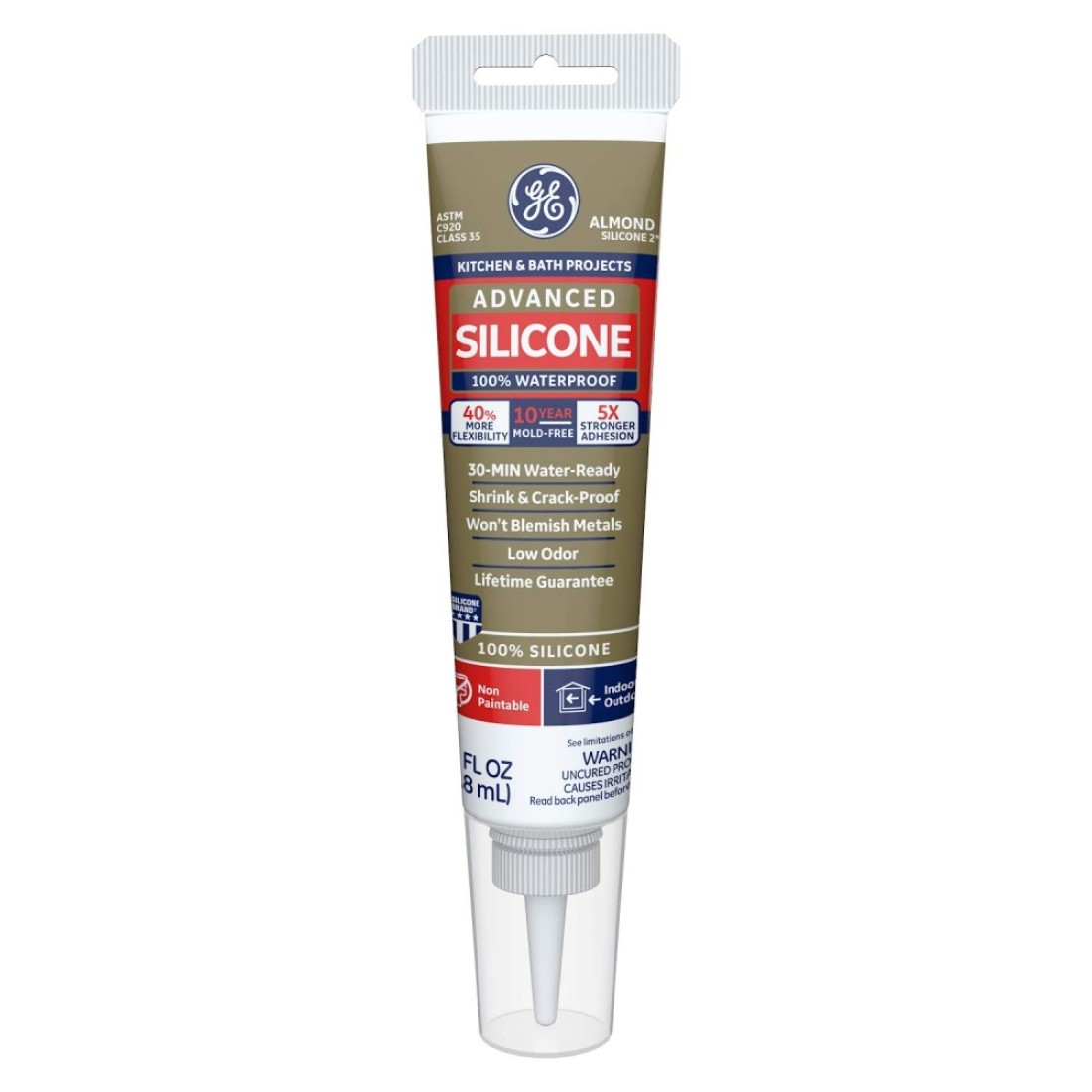 GE Momentive Performance Materials GE286 Advanced Silicone 2 Kitchen &amp; Bath Sealant, 2.8oz, Almond
