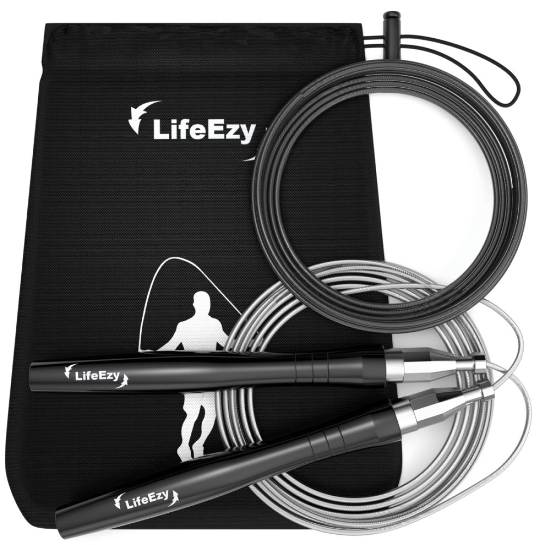 Jump Rope, High Speed Weighted Jump Rope - Premium Quality Tangle-Free - Self-Locking Screw-Free Design - Skipping Rope for Workout Fitness, Crossfit &amp; Home Exercises (Black)