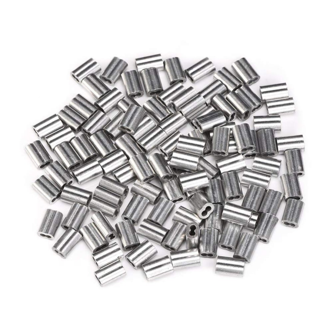 60pcs 1.4mm Aluminum Crimping Loop Sleeve Double Barrel Ferrule Cable for Wire Rope Cable and Anything Require Strong Cable