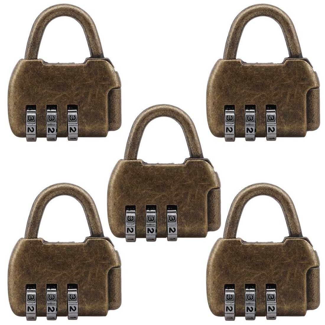 ZIJIA 5 Pcs Zinc Retro Travel Bag Luggage 3 Digit Combination Padlock Suitable For Home Office Storage Lockers Security Password Lock