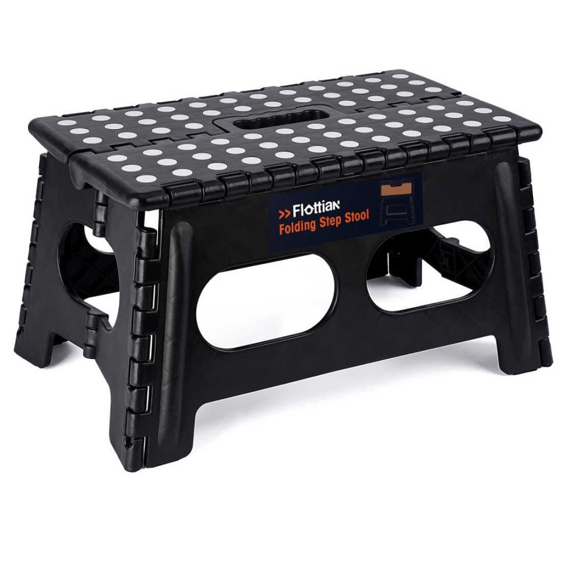 Flottian 9&quot; Folding Step Stool for Adults and Kids 15-Inch Extra Wide Stool Holds Up to 300 lbs,Non-Slip Folding Stools with Handle,Compact Plastic Foldable Step Stool for Bathroom,Kitchen,ect