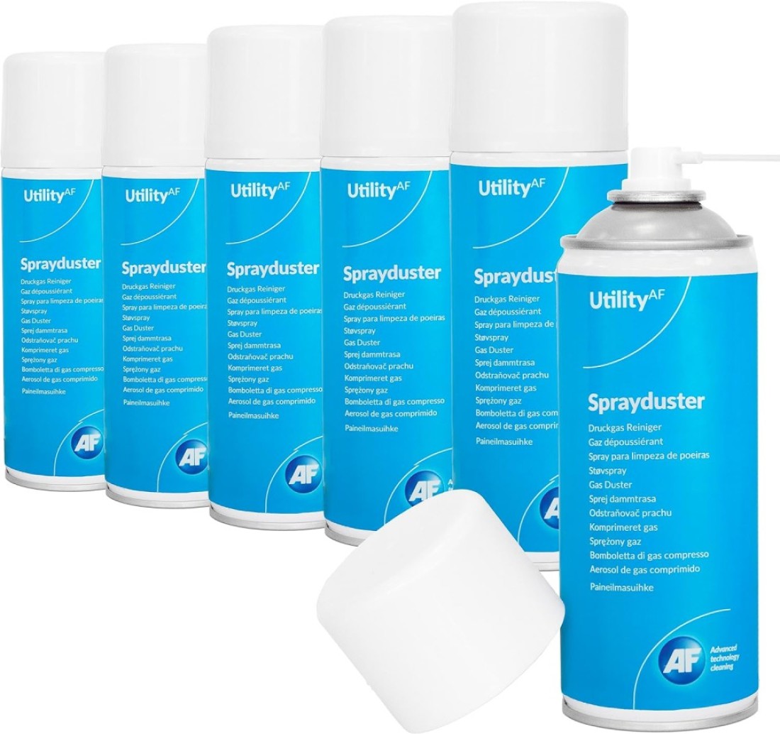 AF Utility Sprayduster/Air Duster Compressed Air Can Blower Spray - HFC Free - for Office PC, Laptop keyboard cleaner dust remover PS5 &amp; xbox fans etc. - 6 x 400ml Pack, ADU400UT