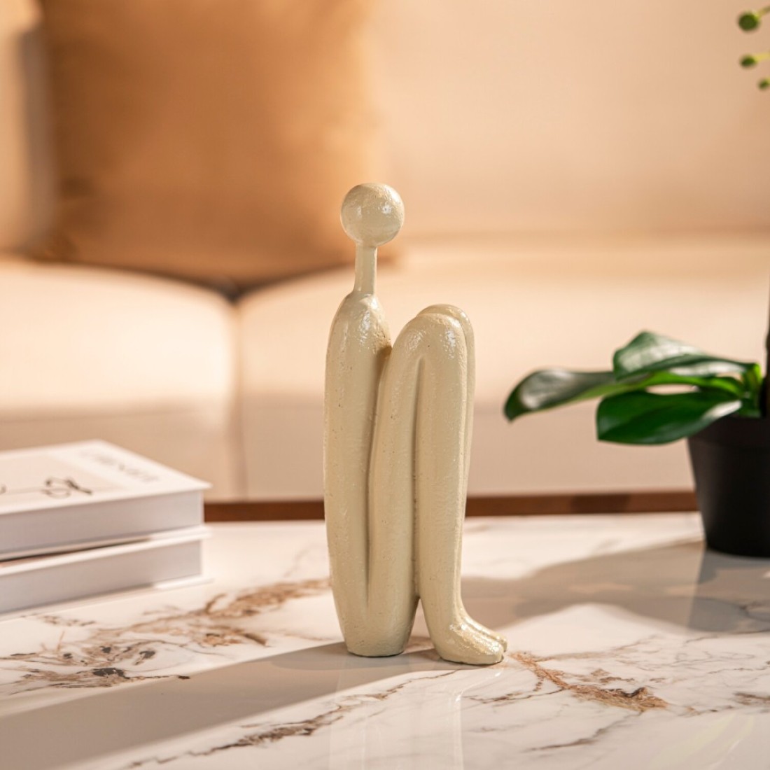 MAAC Home Sitting Stickman Character Sculpture - White Modern Abstract Stylish Showpiece Tabletop Sculpture for Living room, Room, Office Shelf Decor