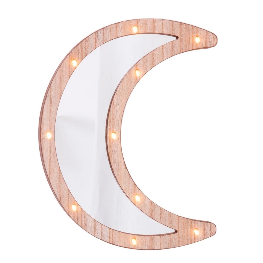 Wooden Crescent Moon Ramadan Decorative Mirror with LED Lights 30x22cm